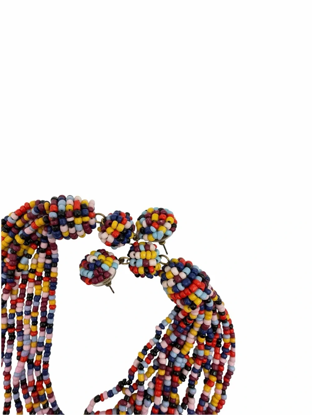 Vintage Multicolor Seed Bead Tassel Earrings Long Statement Boho NOS Unworn